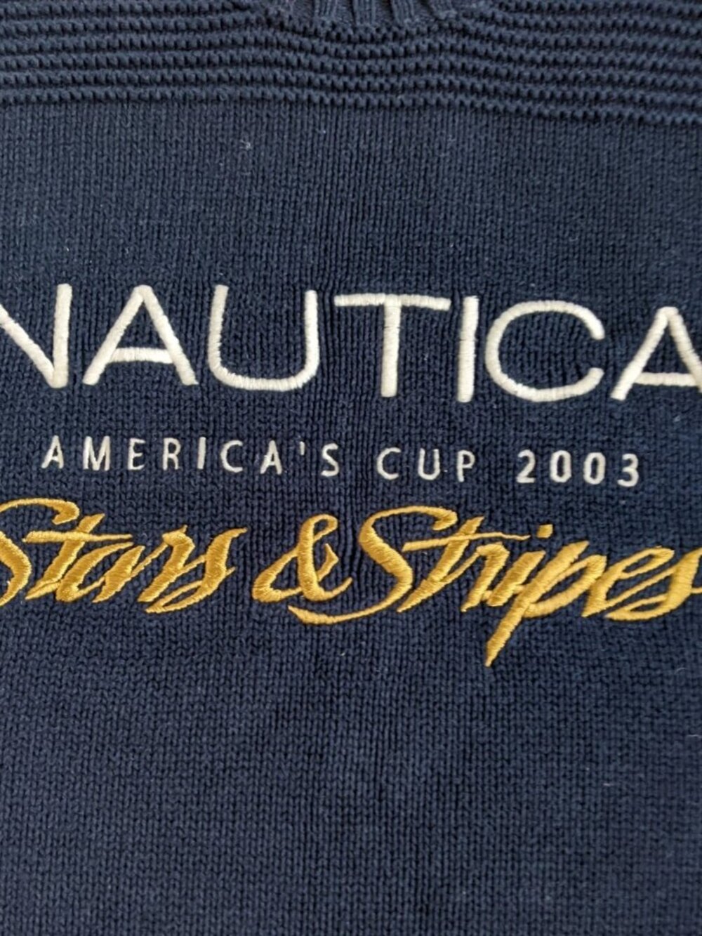 VTG NAUTICA MEN 100% COTTON STARS&STRIPES CREW SWEATER NAVY LOGO SIZE S